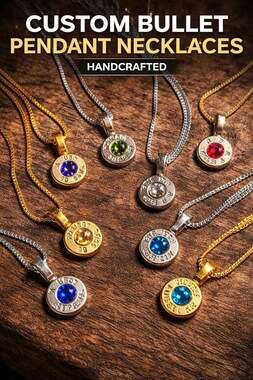 Bullet Designs Handcrafted Custom Bullet Casing Pendant Necklace with Swarovski